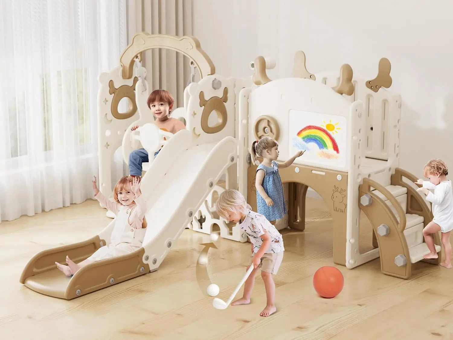 Kids Outdoor Swing Set - Ensemble toboggan et balançoire 13-en-1 pour